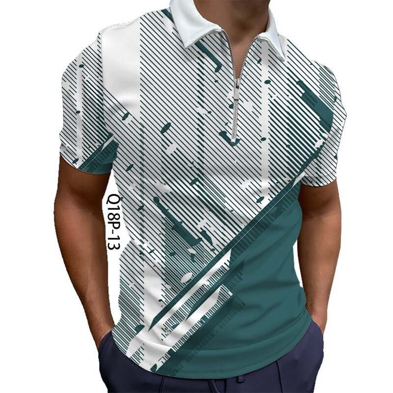 Sportowy styl obszerna koszula letni mężczyzna Polo z krótkim rękawem poliester odzież uliczna Golf Polo 3D Hd cyfrowy bluzki z nadrukiem