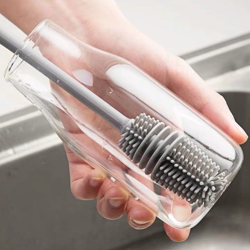 Spazzola per bottiglia di latte in Silicone 360 spazzola per tazza a manico lungo spazzola per pulizia domestica per uso alimentare a testa morbida per uso alimentare