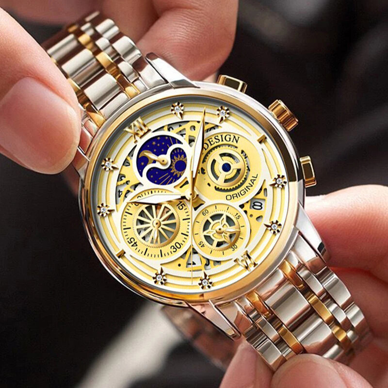 Lige relógios dos homens nova marca de luxo à prova dwaterproof água esporte relógio de pulso cronógrafo quartzo militar original stee relogio masculino