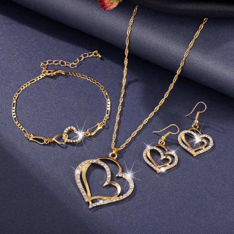 Collar de lujo con doble forma de corazón para mujer, cadena con colgante de circonita de cristal, joyería de boda, 2023