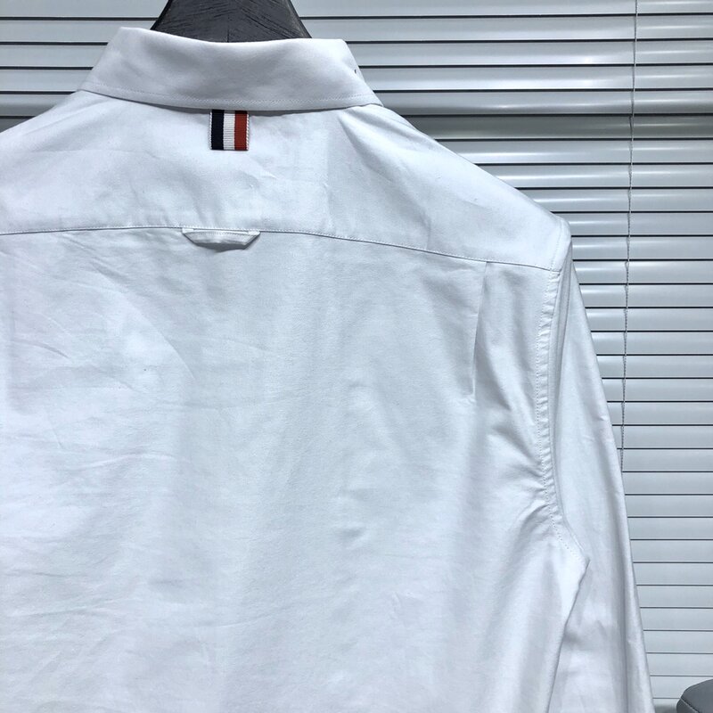 Tb thom masculino relaxado ajuste algodão manga longa botão-up túnica outono primavera qualidade superior clássico 4-bar listrado design camisas dos homens