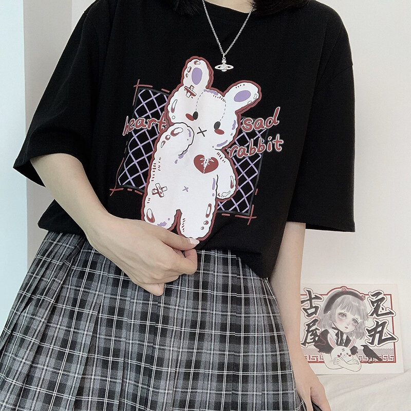 Summer Gothic Female Tees Y2k Cartoon Loose Kawaii Women's T shirt Lovely Streetwear Ladies Tops Gothic Harajuku Clothes T-shirt