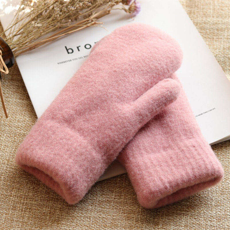 Winter Women Fashion Plus Velvet Thicken Gloves Youth Student Cycling Cold Protection Warm Knitting Mittens Girl Cute Gloves T19