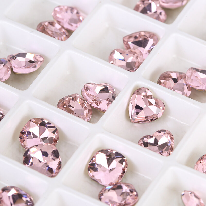 QIAO Glitter strass Nail Art cristallo rosa Pointback diamante chiodo gemma pietra multi-forma cuore quadrato strass decorazioni