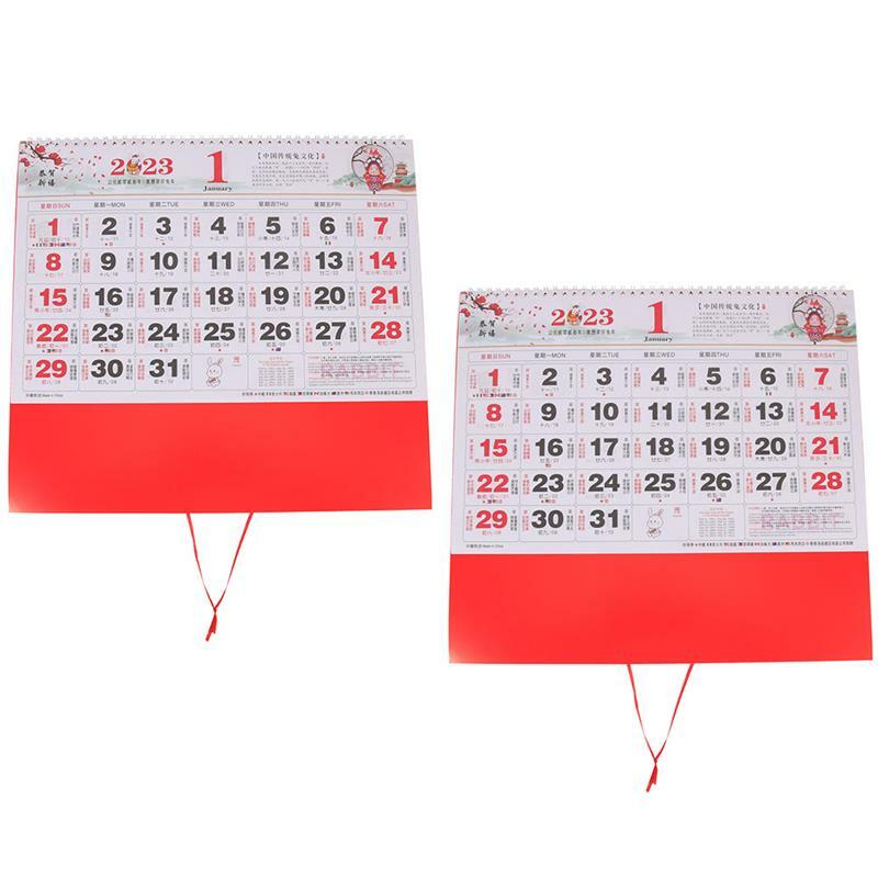 2 pezzi in stile cinese calendario da parete ciondolo anno di coniglio calendario decorativo 2023 calendario mensile