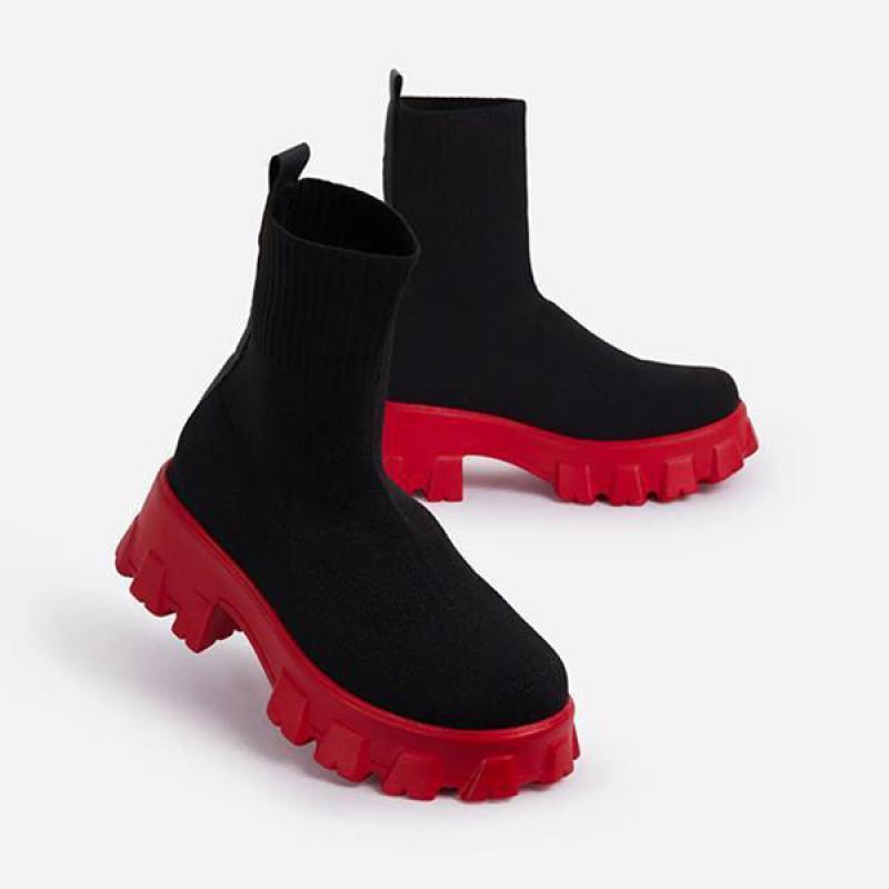 2022 jesienno-zimowa nowa para skarpetki buty damskie grube podeszwie dorywczo duże rozmiary netto czerwona z dzianiny krótkie buty kobiety botas de mujer