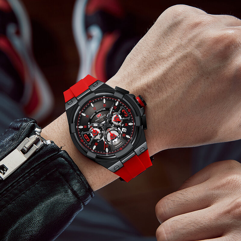 MINI FOCUS Naval wielofunkcyjny zegarek kwarcowy dla mężczyzn chronograf świecący kalendarz zegarki sportowe pasek silikonowy relogio masculino