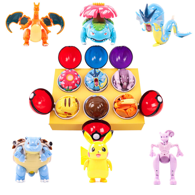 12 caixa genuína pokemon poke bola anime personagem deformação brinquedos pikachu charizard mewtwo brinquedo ação modelo presente