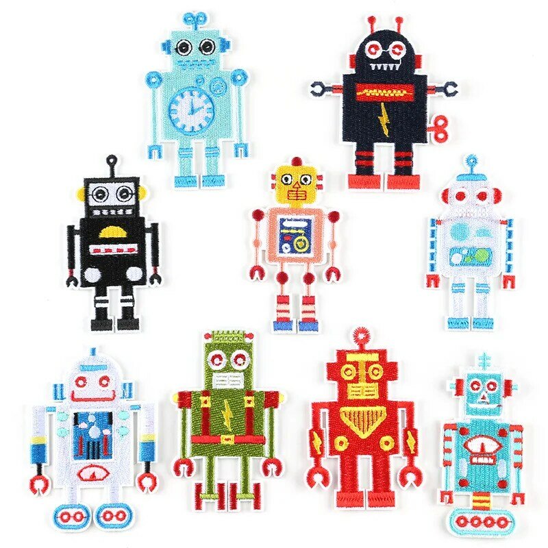 Serie de robots de dibujos animados para ropa, 9 piezas, parches bordados para planchar, para sombreros, Jeans, pegatina, para coser, DIY, Parche de planchado, insignia