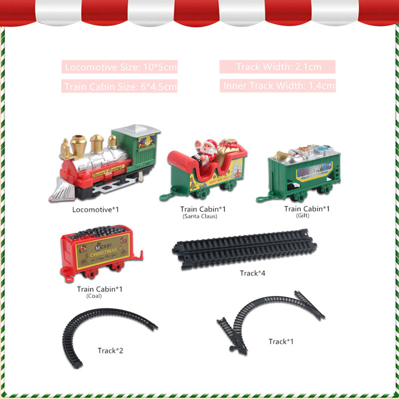 Set mainan kereta listrik Natal, anak-anak, mainan jalur kereta api kecil, balap musik ringan elektrik, mainan bangunan Transportasi Jalan