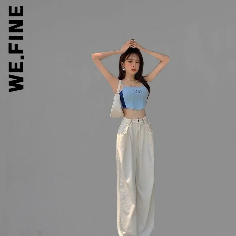 Женские джинсы с завышенной талией We.Fine Y2k, свободные шикарные джинсы, 2022 мешковатые длинные широкие женские джинсовые брюки