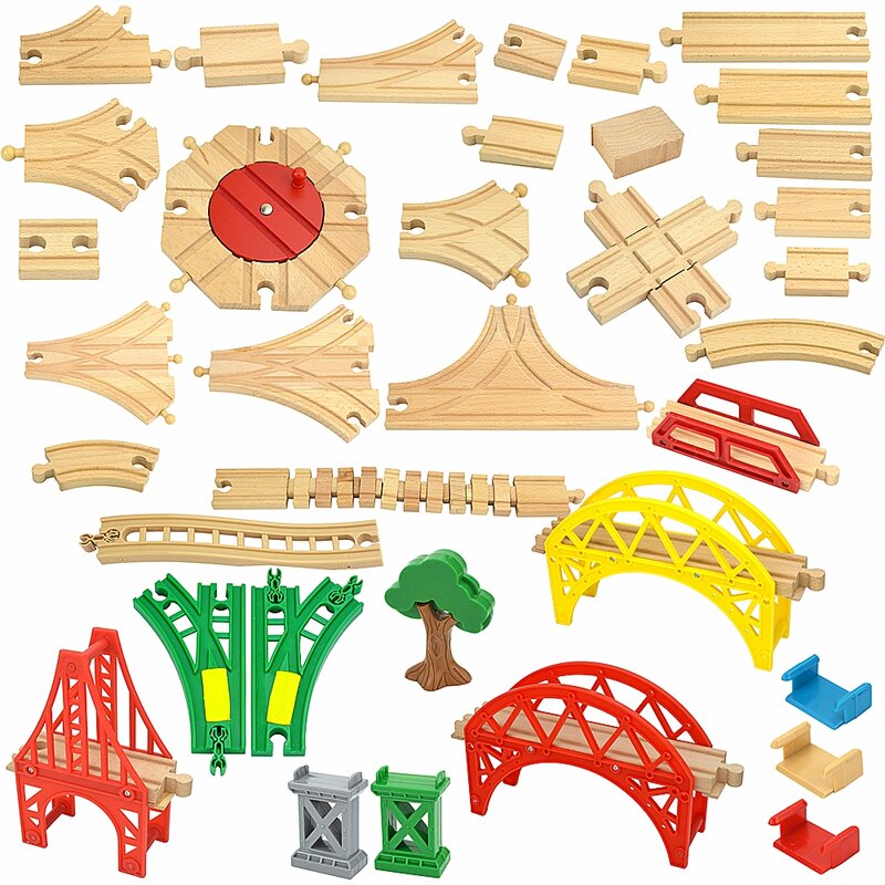 Alle Arten Holz Track Zubehör Buche Holz Eisenbahn Zug Track Spielzeug Fit Alle Marken Biro Holz Tracks Spielzeug für kinder