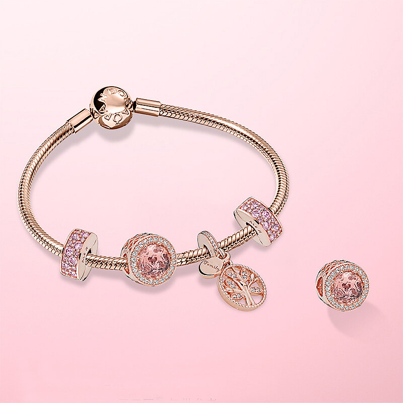 Perhiasan untuk Wanita 925 Gelang Manik-manik Perak Sterling Cocok Gelang Pandora Asli Swakarya Gelang Bijoux Femme Argent Beads