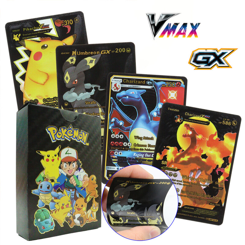 10000HP Pokemon Rose Gold Foil Cards Box Arceus Charizard Pikachu Vstar Vmax GX MEGA Silver Black Trainer Rare Collection Cards