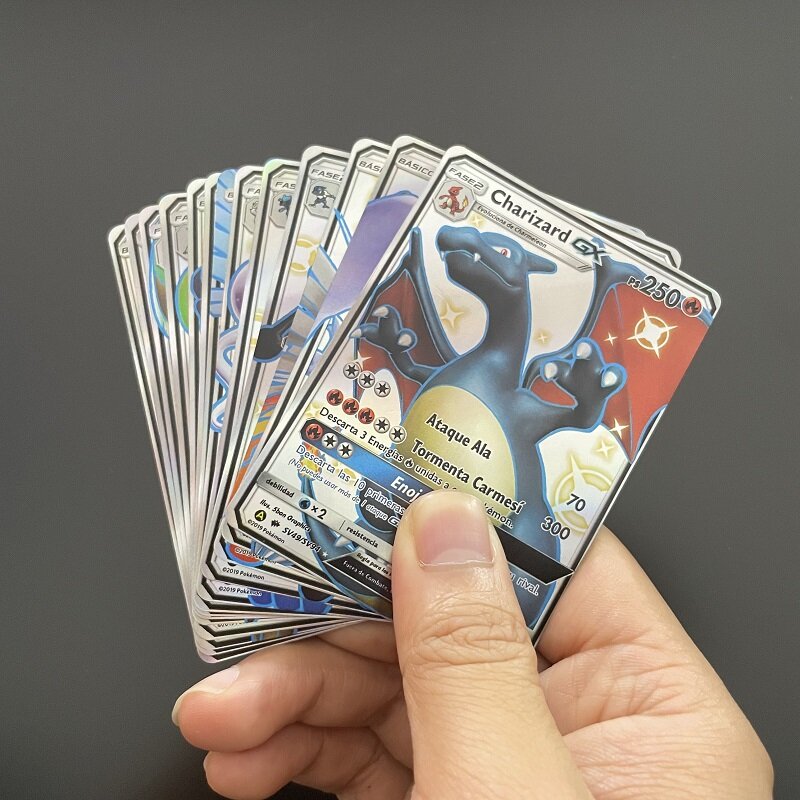 Cartas holográficas de energía del arco iris del equipo GX VMAX 30, juego de cartas en Español de Pokémon 100, Juguetes en Español