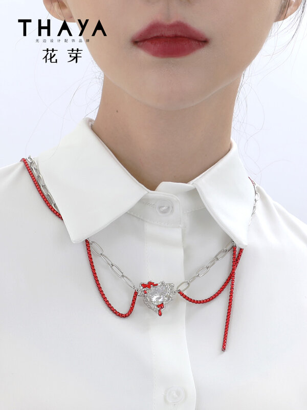 Thaya Original Design Vintage Halsketten Für Frauen Herz Anhänger Design Halsband Weiß Kristall Halskette Party Geschenke Edlen Schmuck
