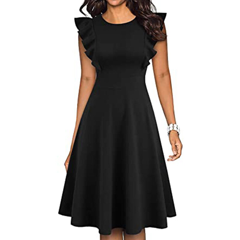 Verão moda vestido feminino 2022 sem mangas babados floral impressão casual vintage elegante preto vestidos de robe