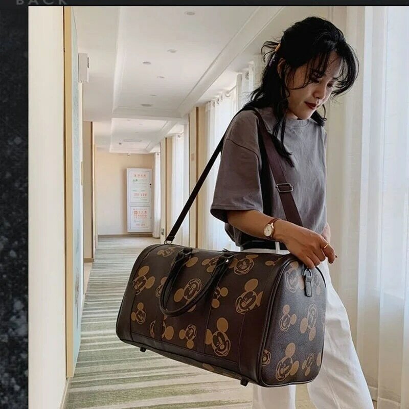 Модный Дорожный чемодан Disney Co-фирменный с Микки Маусом, женская сумка для багажа, вместительная сумка из искусственной кожи, роскошная брендовая Холщовая Сумка