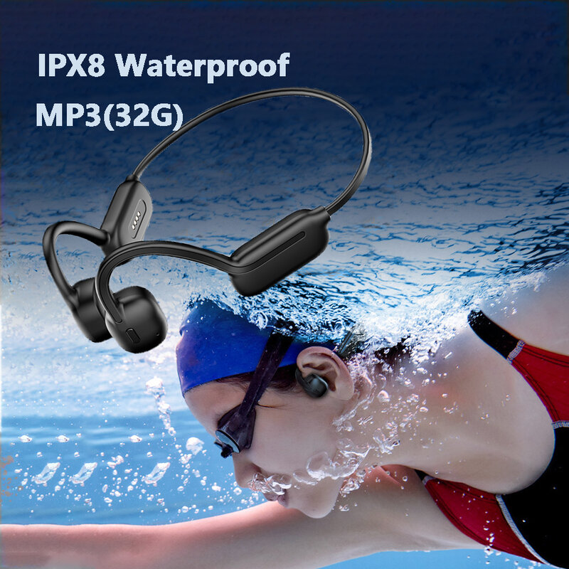 Fones de ouvido à prova d'água IPX8, fones de ouvido Bluetooth sem fio condução óssea real, fones de ouvido esportivos com microfone, 32G, 2023