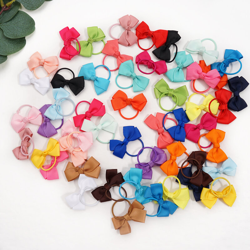 50 Pcs 2 Inch Tiny Hair Bows Elastic Ties Grosgrain Ribbon Bows Ponytail Holder Hair Accessories for Infants Toddlers Kids In Pa