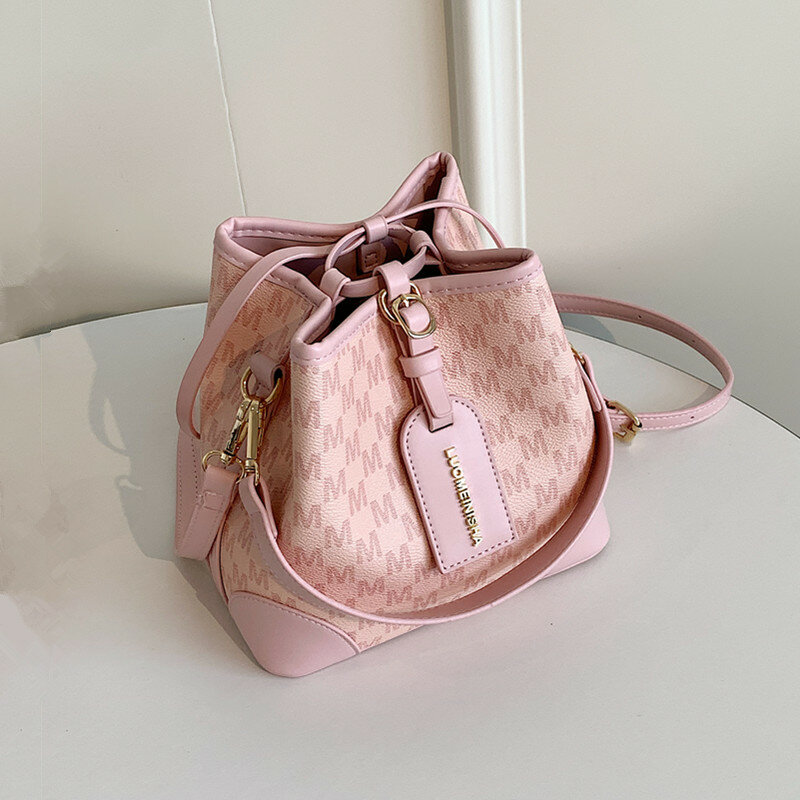 Luxury Designer Letters Print Bucket Small Shoulder Crossbody Bags For Women 2022 Trend Pink Beige Fashion Brand Ladies Handbags