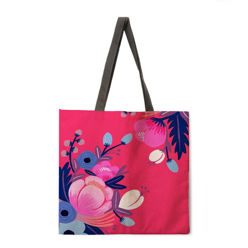 Flowers and Birds Ladies Beach Bag Foldable Shoulder Bag Shopping Bag Printed Handbag Linen Casual Tote Reusable