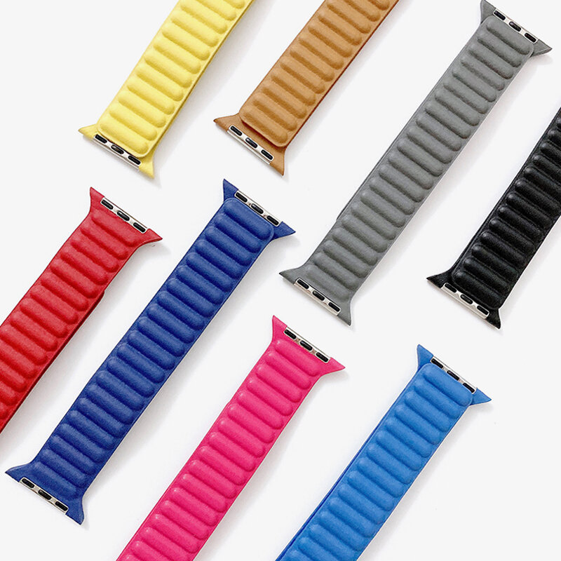 Correa de cuero con eslabones para Apple watch, banda de 49mm, 45, 44, 42, 40, 41, 38mm, pulsera magnética Original para iWatch 8, 7, 6, SE, 5, 4