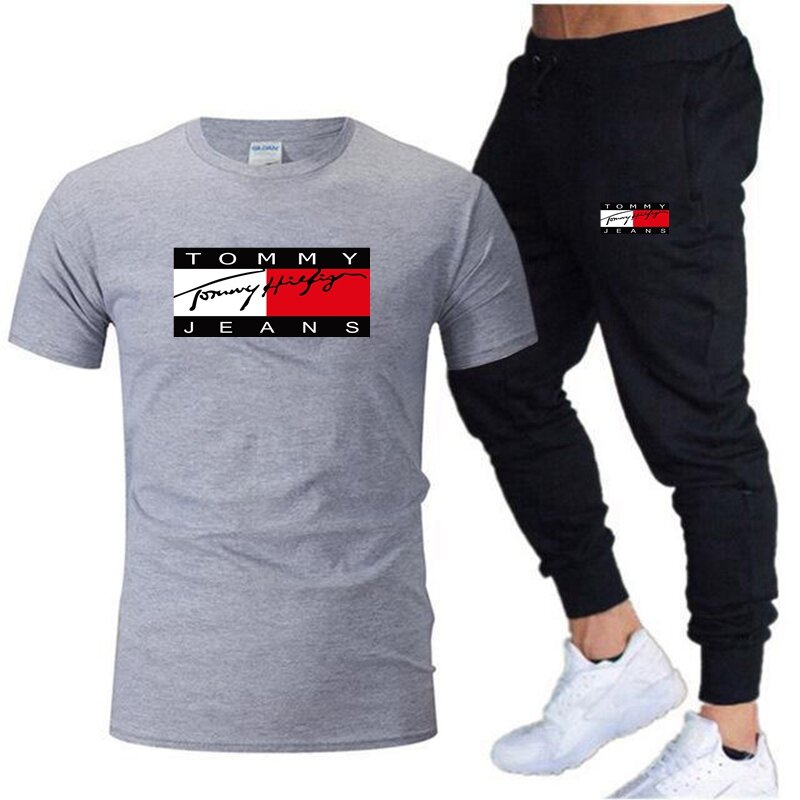Футболка с коротким рукавом и брюки, повседневный брендовый спортивный комплект для фитнеса в стиле хип-хоп