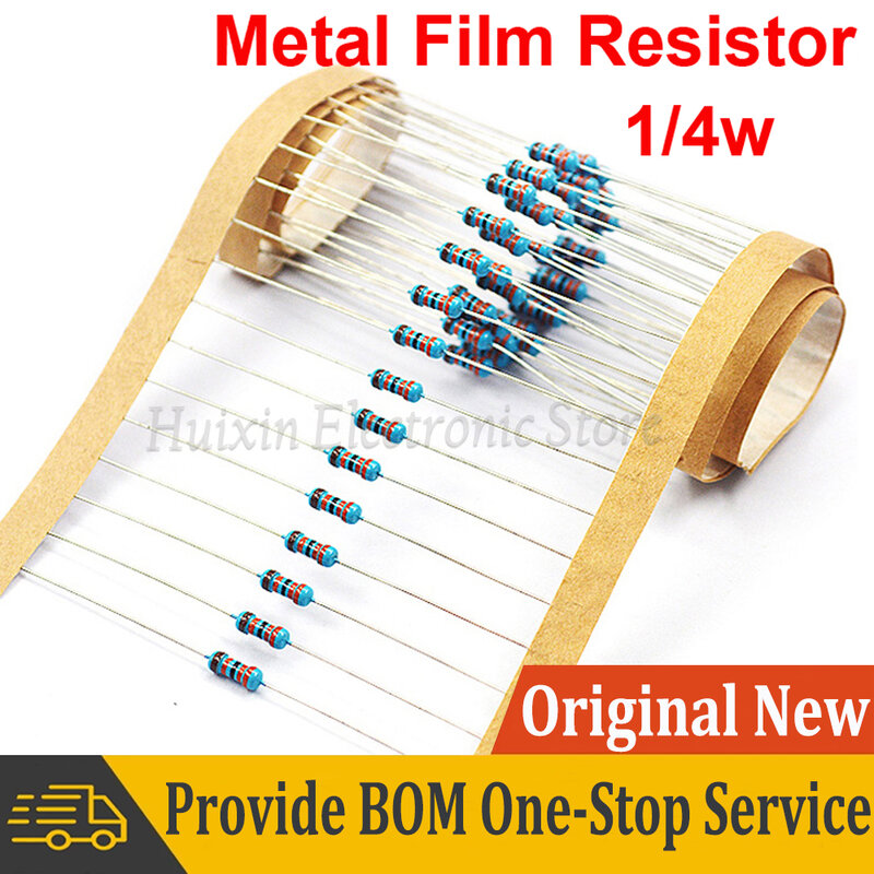 100pcs 1/4W 1R-22M 1% Metal Film Resistor 0.25W Resistance 10 100 120 150 220 270 330 470 1K 2.2K 4.7K 10K 100K 470K 1M ohms