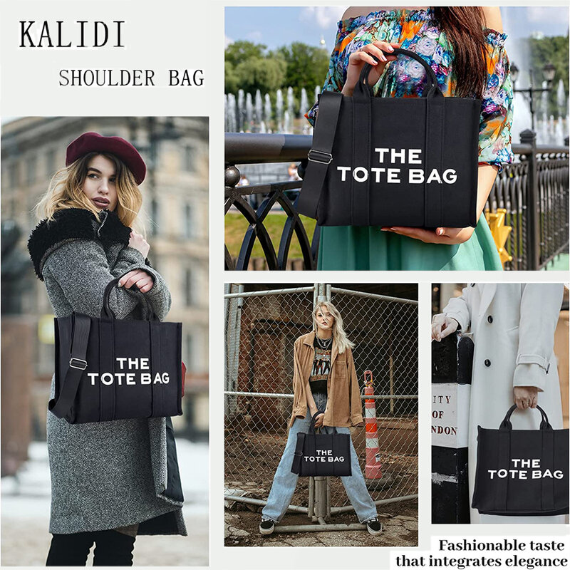Kalidi-女性用キャンバスバッグ,大容量のカジュアルシューズ,ショルダーバッグ,ショッピングバッグ
