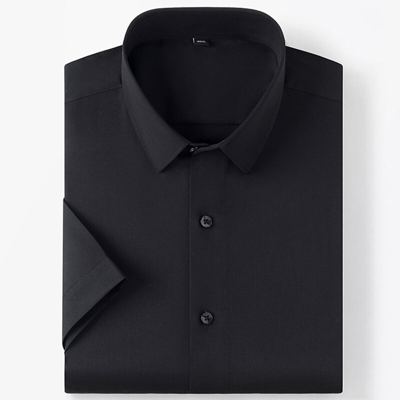 Camisa de manga corta de fibra de bambú para hombre, blusa ajustada para trabajo y oficina, sin planchado, para verano, 100%