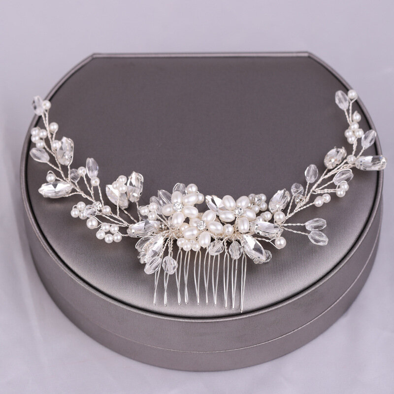 Ślubne włosy grzebień peruka perłowa szpilki i klipsy dla kobiet panna młoda Rhinestone stroik biżuteria do włosów ślubna akcesoria moda 2023