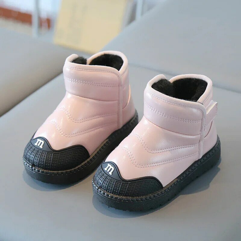 Ботинки детские зимние из мягкой кожи, теплые кроссовки, спортивная модная обувь для мальчиков и девочек