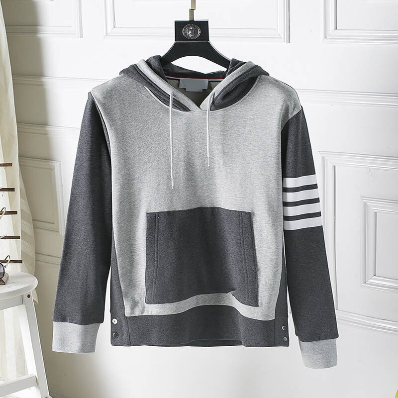 TB THOM Sweatershirt Hooded High Quality Couple New Four-stripe Loose Color-Blocking Long-Sleeve Luxury Brand Men’s Sweatershirt
