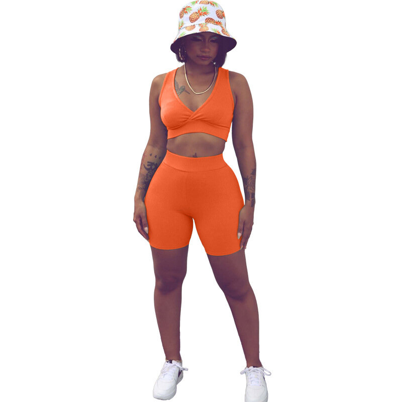 Adogirl casual verão 2 peça define womens workout outfits cor sólida agasalho sem mangas tanque superior + shorts conjuntos de correspondência 2022