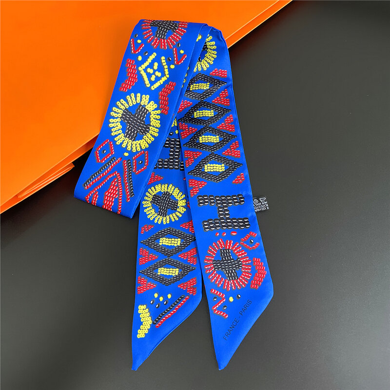 Silk Scarf Small Gemstone Letter Print Women Head Scarf Brand Small Tie Handle Bag Ribbon Small Long Scarves