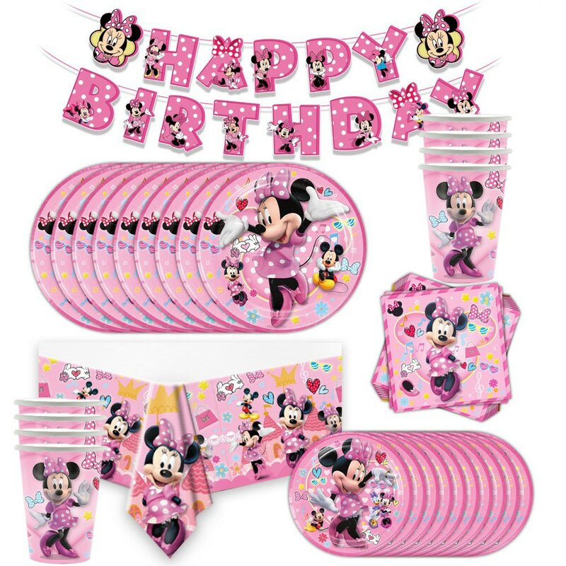 10 pessoas disney minnie mouse festa decoração balões conjunto minnie banner descartáveis utensílios de mesa chá de fraldas decoração presente de aniversário