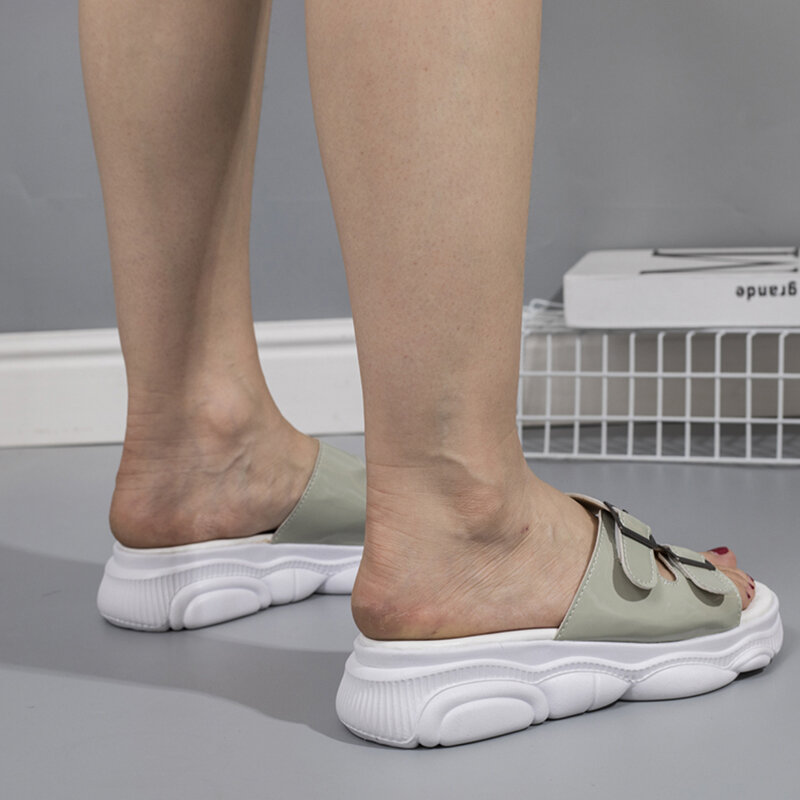 JMPRS-zapatillas de piel sintética con suela gruesa para mujer, sandalias de plataforma con hebilla, color rosa, para verano
