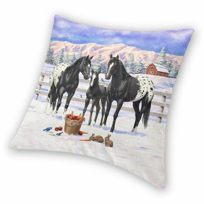 Appaloosa – housse de coussin carrée noire motif chevaux, taie d'oreiller décorative en Polyester et lin avec fermeture éclair, pour canapé et chaise de voiture