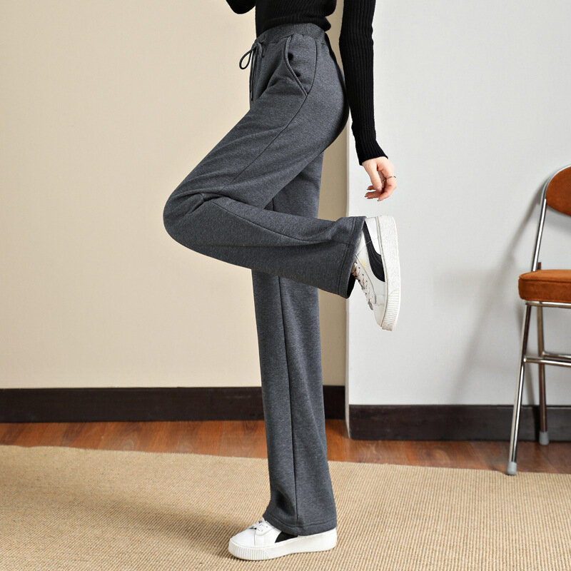 Spring and autumn draw rope sports pants elastic high waist loose straight wide leg casual everything wide leg pants