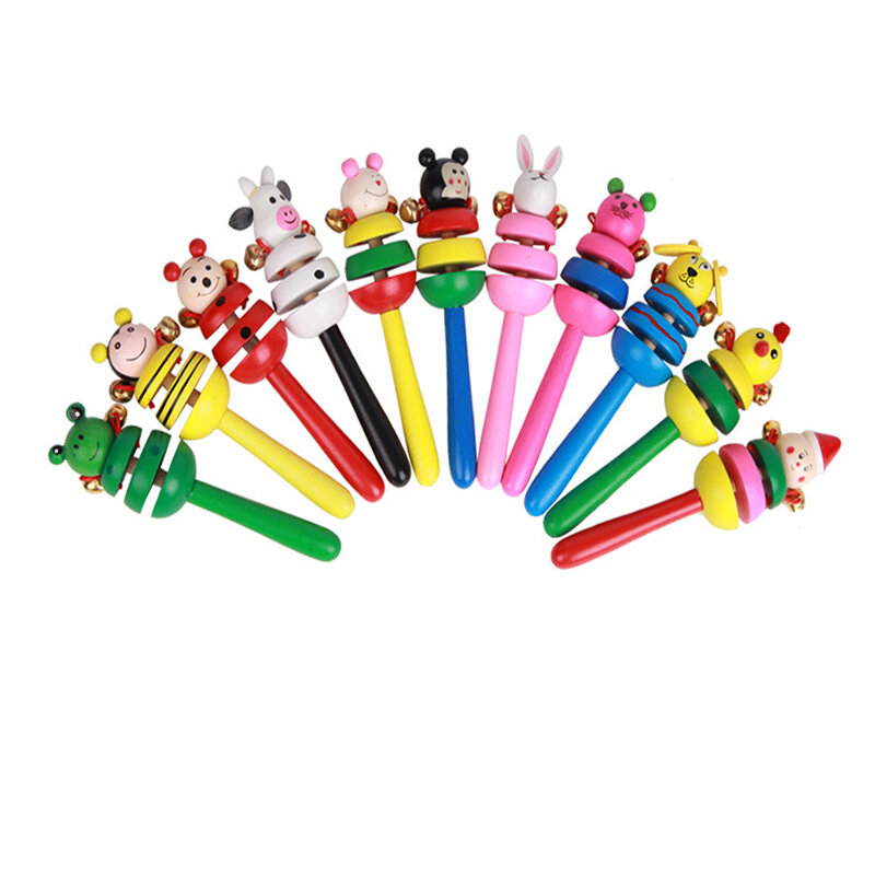 1Pc kolorowe zwierząt niemowlę grzechotka dla dzieci dzieci Handbells muzyczne rozwojowe edukacyjne drewniane śmieszne Gamdes zabawki dzwonki do łóżeczka