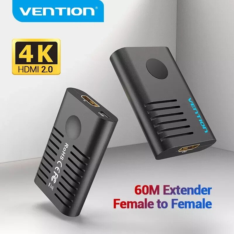 Vention – Prolongateur HDMI 2.0 à double connexion femelle, répéteur jusqu'à 10 m, 60 m, amplificateur de signal actif, 4K à 60 Hz, adaptateur d'extension