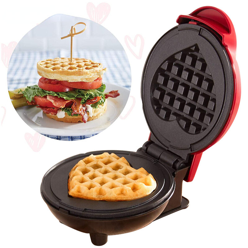 Máquina de waffle elétrica máquina de café da manhã em casa portátil máquina waffle café da manhã amor em forma de coração máquina de waffle cozinhar aparelho