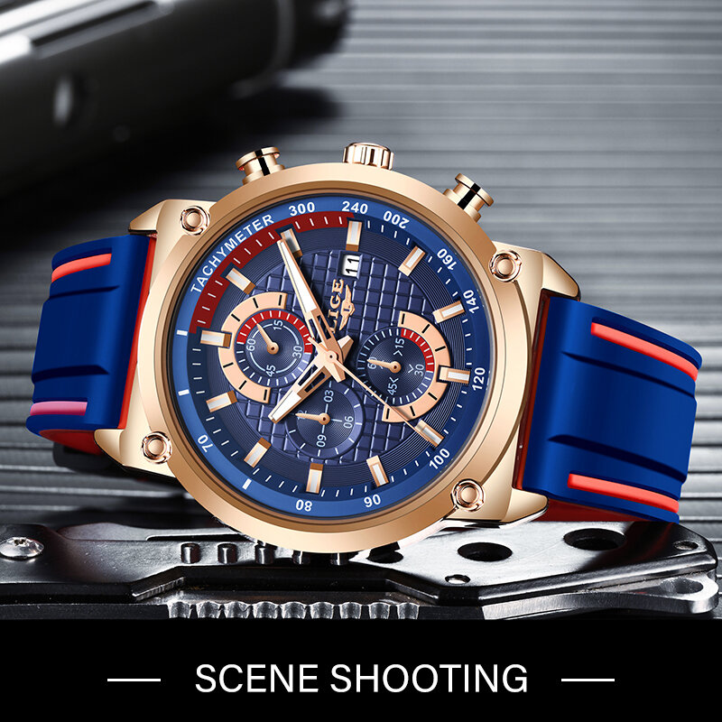 LIGE New Men Watch Top markowe luksusowe sportowe zegarki kwarcowe męskie silikonowe zegarek na rękę męskie Relogio Masculino + Box