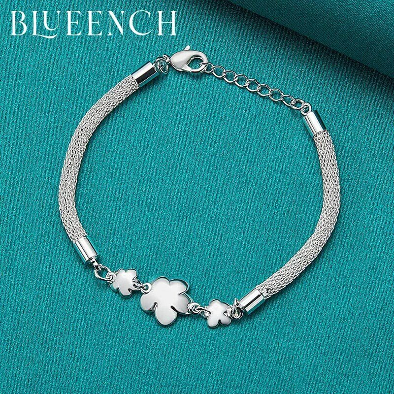 Blueench 925 prata cobra corrente com flor pulseira para festa de casamento feminino moda jóias