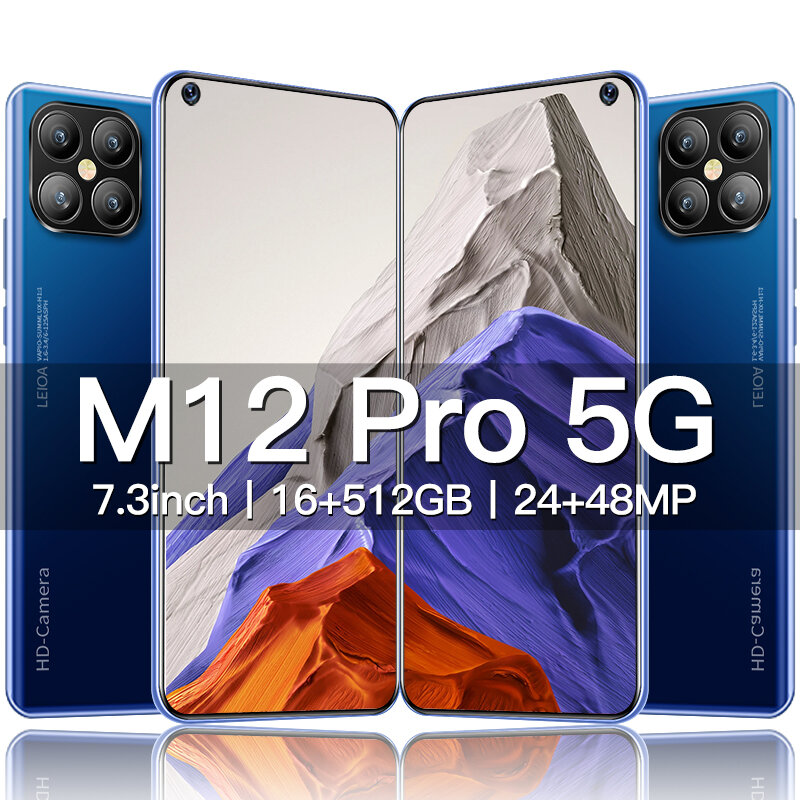 2022 Original M12 Pro Global Version 7.3 inch Smartphone 16+512GB cellphone 48MP Mobile Phones 5G Network Unlocked celular