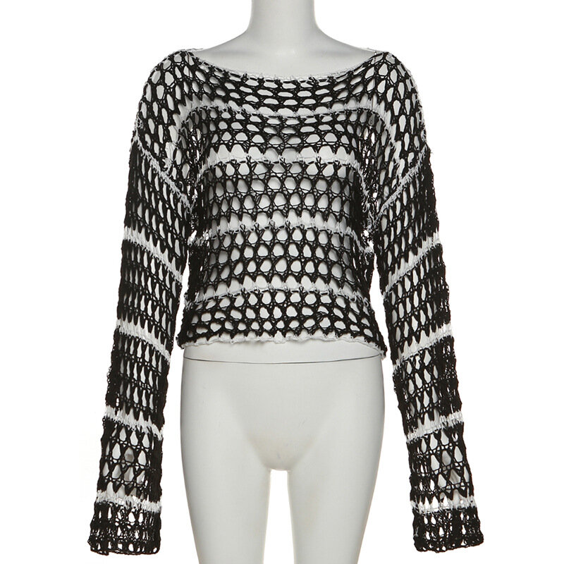 Женский вязаный свитер с круглым вырезом, свободный Универсальный свитер с длинным рукавом, осень 2022
