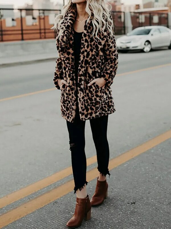 Cappotto di pelliccia sintetica leopardata donna lungo 2022 nuovo cappotto autunno inverno donna calda giacca di pelliccia di orsacchiotto femminile peluche Teddy Coat Outwear