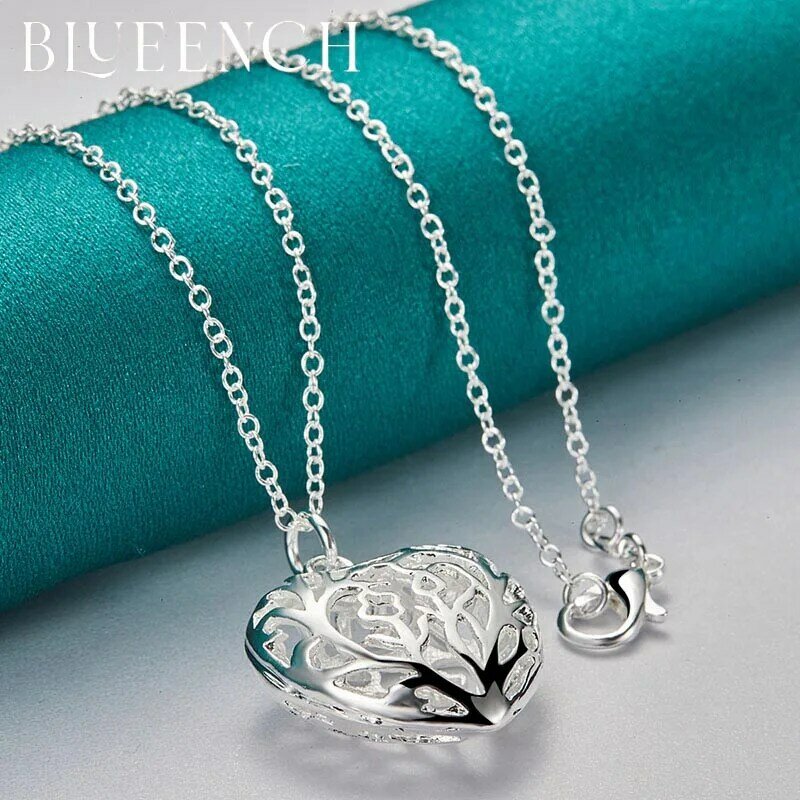 Blueench 925 Sterling Silver Stereo Heart Peach wisiorek bez wypełnienia naszyjnik dla kobiet propozycja ślubna modne na urodziny biżuteria