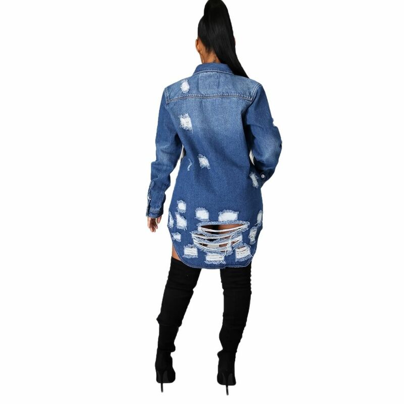 Ladiguard 2021 Jaket Denim Retro Musim Gugur Pakaian Luar Atasan Kancing Sebaris Wanita Jaket Jalan Robek-robek Pakaian Jeans